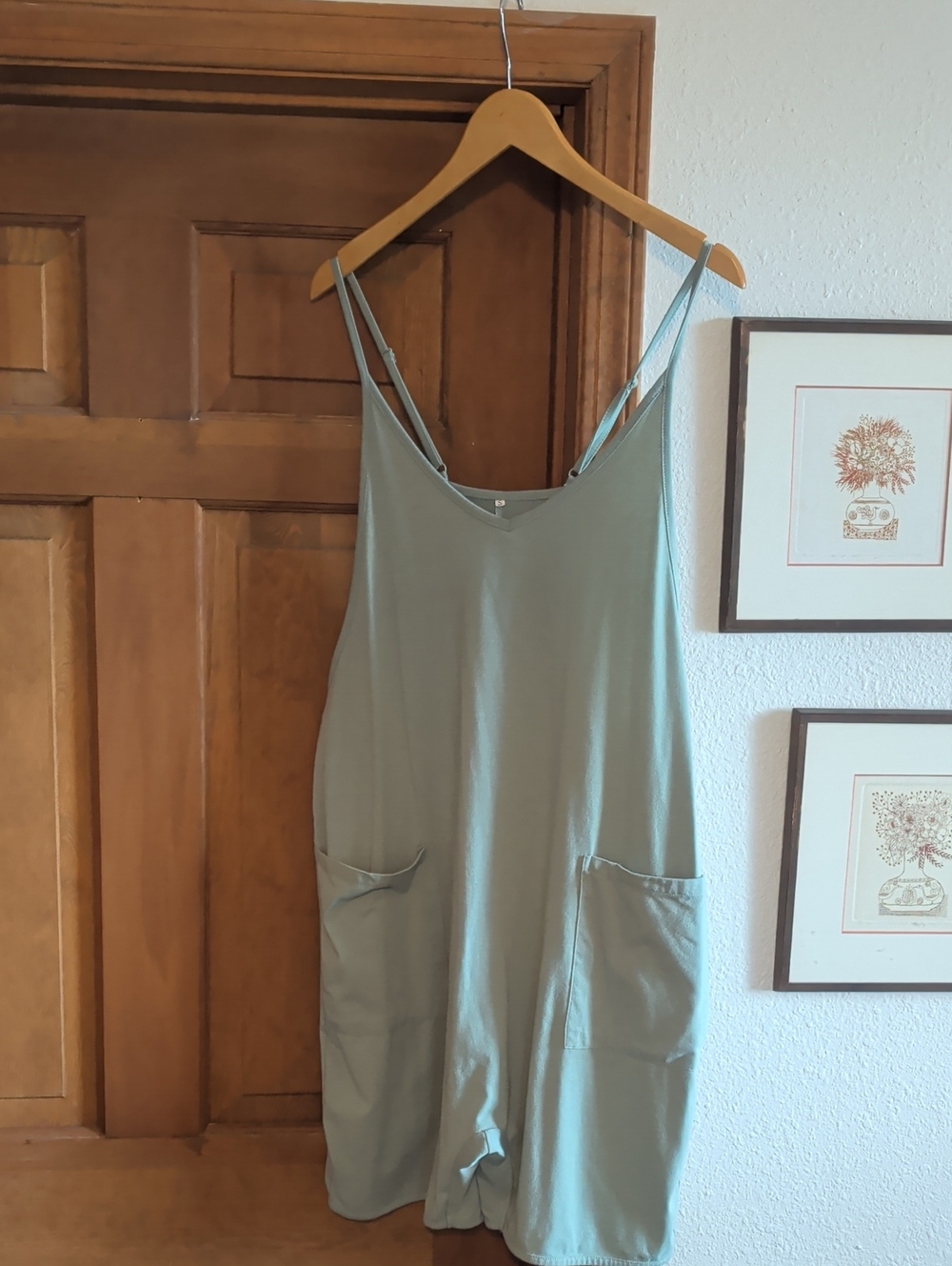 Light Sage Green Sleeveless Pocket Romper